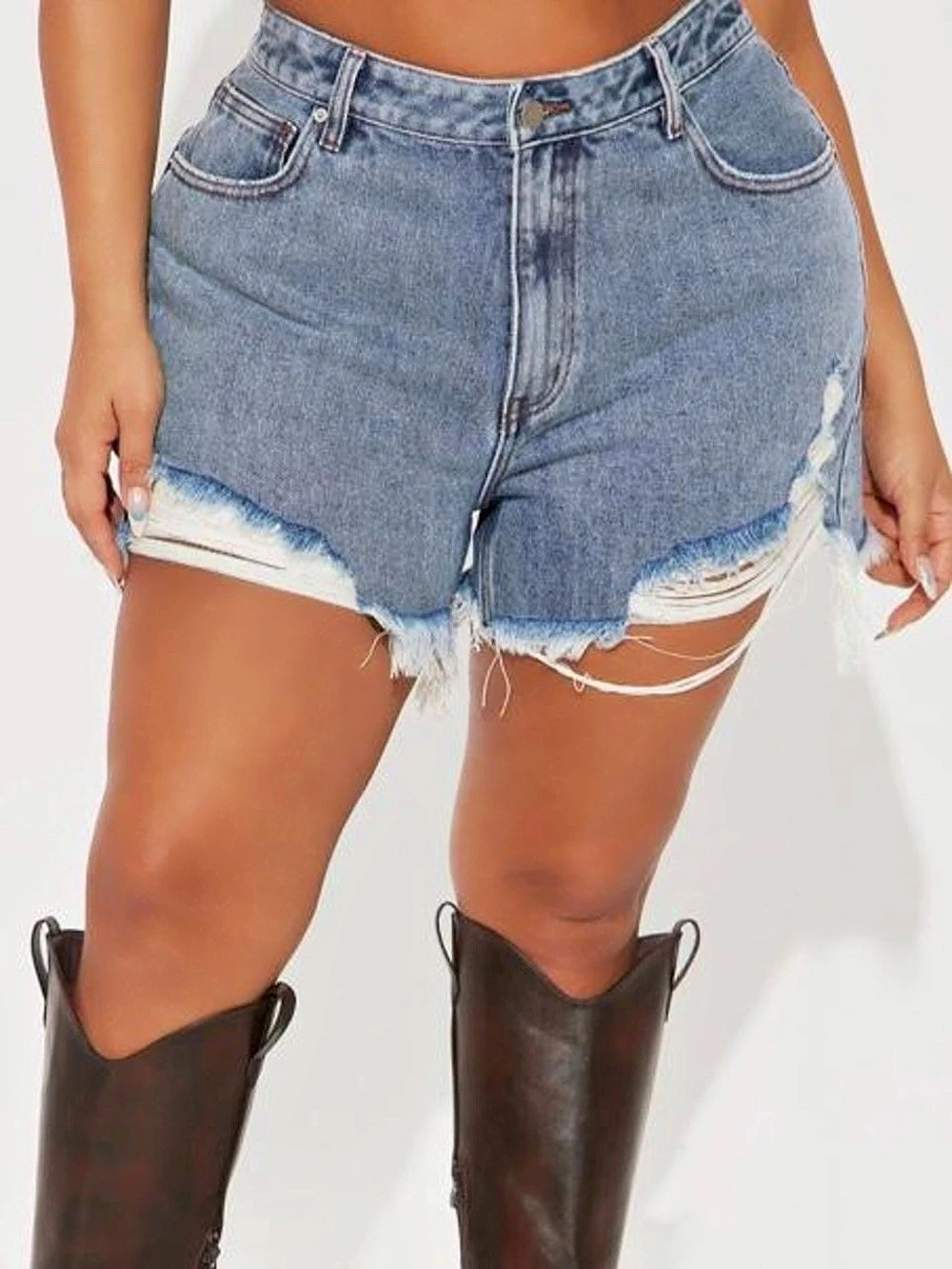 Distressed Denim Jean Shorts in Blue